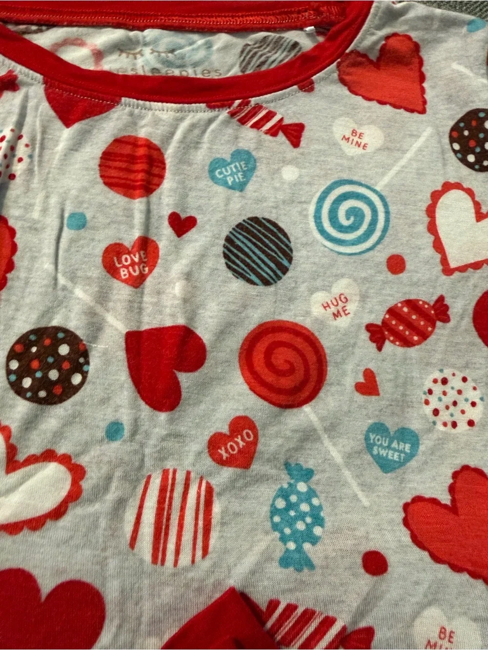 Little Sleepies Red/Gray Heart Candy Cuties Print Pajama Set Bamboo VGUC size 3T